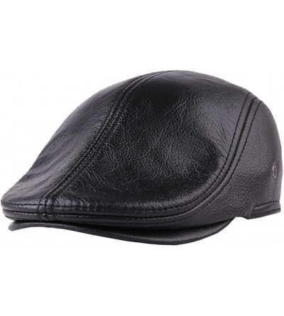 Newsboy Caps Cabby Classic Hat Genuine Leather Vintage Newsboy Ivy Driving Flat Cap - Black - C918H6ALD4E $50.45