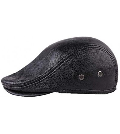 Newsboy Caps Cabby Classic Hat Genuine Leather Vintage Newsboy Ivy Driving Flat Cap - Black - C918H6ALD4E $27.88