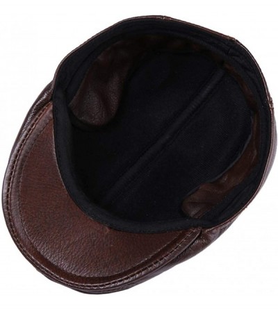 Newsboy Caps Cabby Classic Hat Genuine Leather Vintage Newsboy Ivy Driving Flat Cap - Black - C918H6ALD4E $27.88