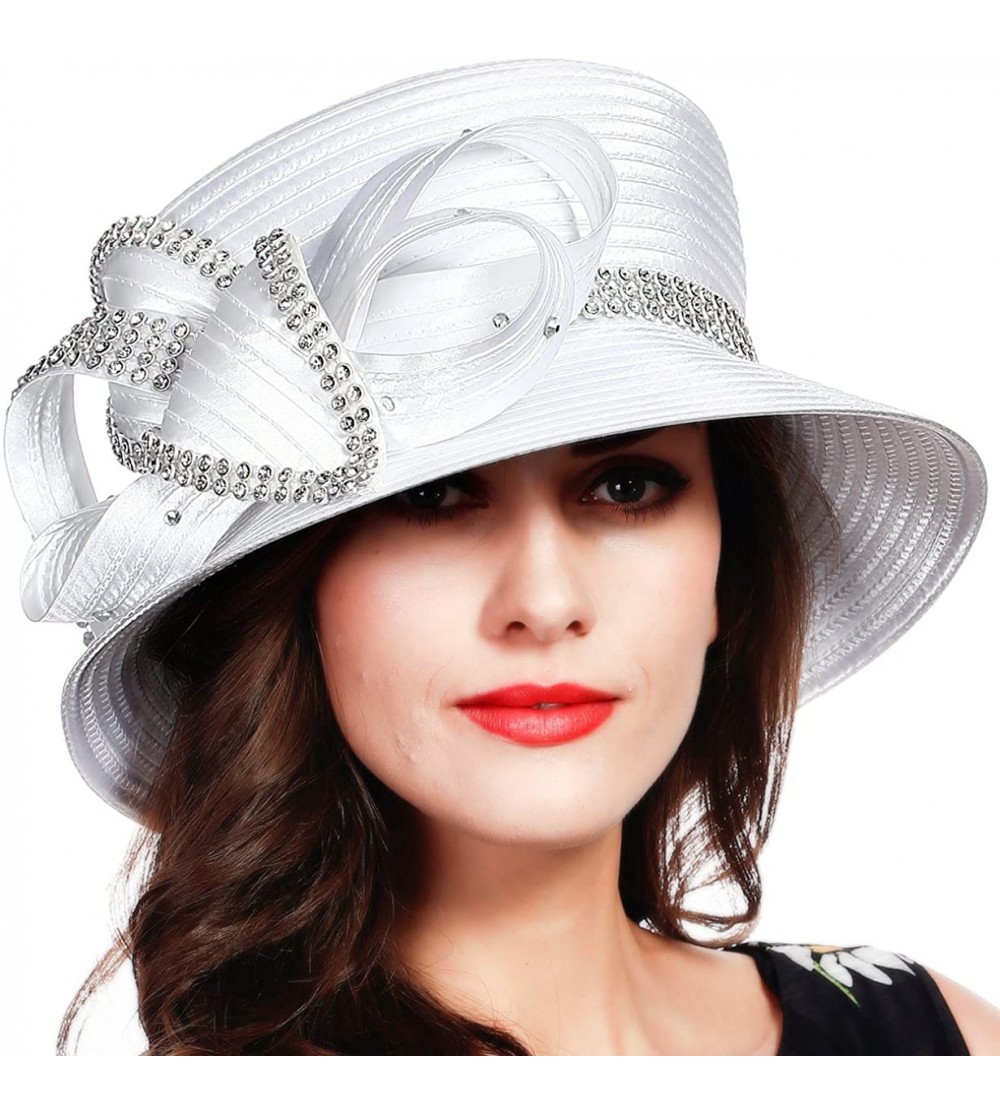 Bucket Hats Church Kentucky Derby Dress Hats for Women - Sd707-white-p - CD186YIM46D $32.99