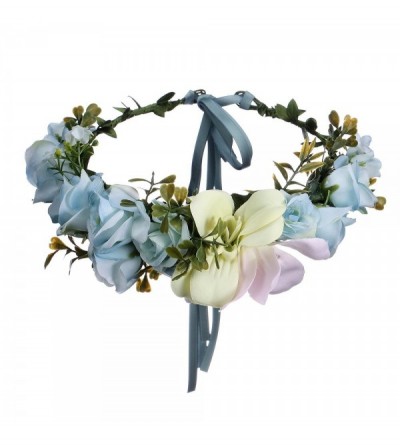 Headbands Bohemia Big Lilies Floral Crown Party Wedding Hair Wreaths Hair Bands Flower Headband (Lake blue) - Lake blue - CO1...