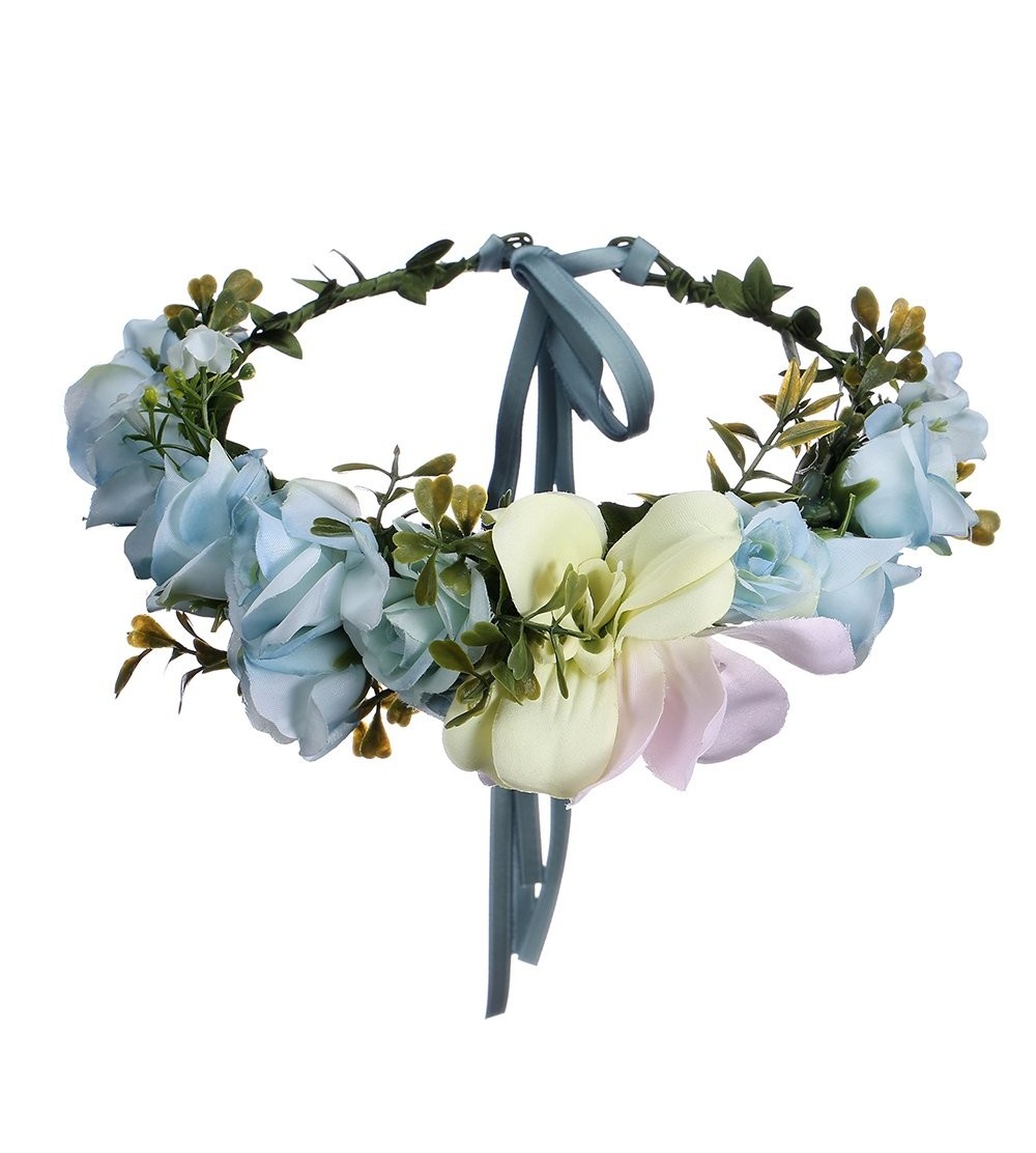 Headbands Bohemia Big Lilies Floral Crown Party Wedding Hair Wreaths Hair Bands Flower Headband (Lake blue) - Lake blue - CO1...
