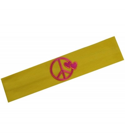 Headbands Peaceful Hearts Cotton Stretch Headband - Yellow Band/Pink Sign - CX11LI6WS1B $9.48