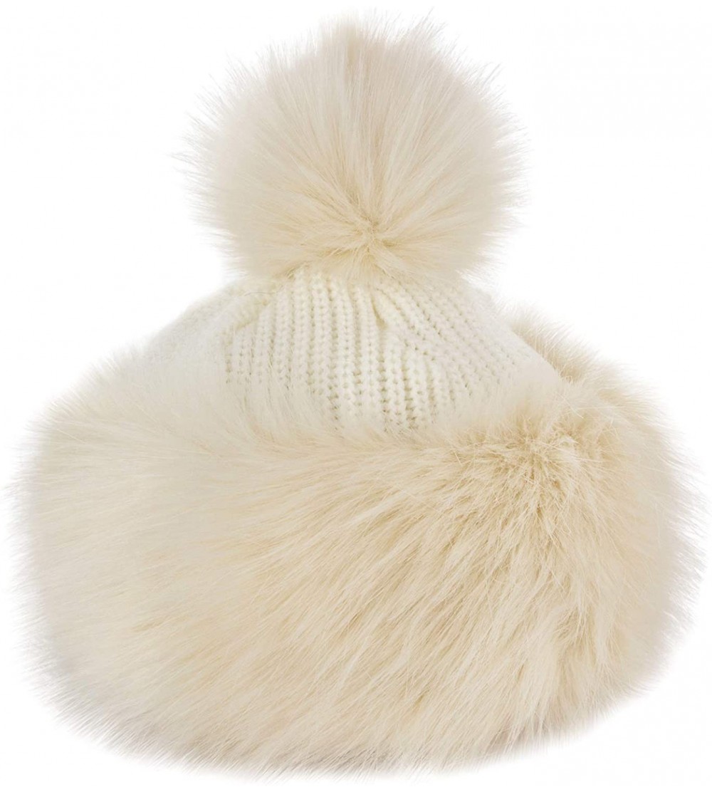 Skullies & Beanies Faux Fur Russian Hat for Women - Warm & Fun Fur Cuff Hat with Pom Pom (Ecru Rabbit) - CV18I0CMZ5M $18.87