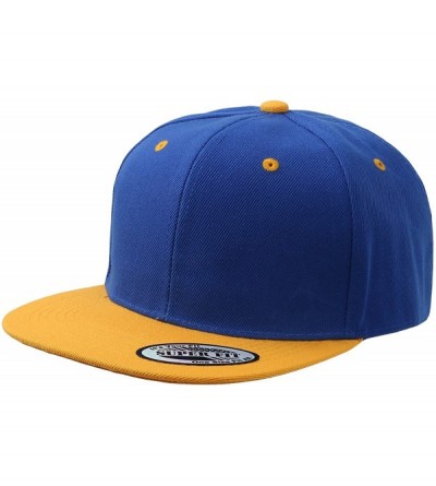 Baseball Caps Blank Adjustable Flat Bill Plain Snapback Hats Caps - Royal/Gold - CA11LI0NG5T $20.35