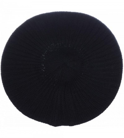 Berets Womens Fall Winter Ribbed Knit Beret Double Layers with Flower - Black - C4126OIA2ZF $13.12