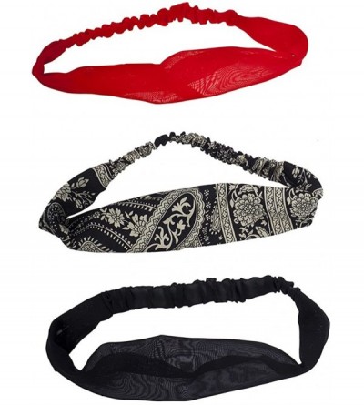 Headbands Women's Stretch Fabric Elastic Head Wrap Headbands 3PC Set - Red Black White Paisley - CW17YHQ3400 $20.01