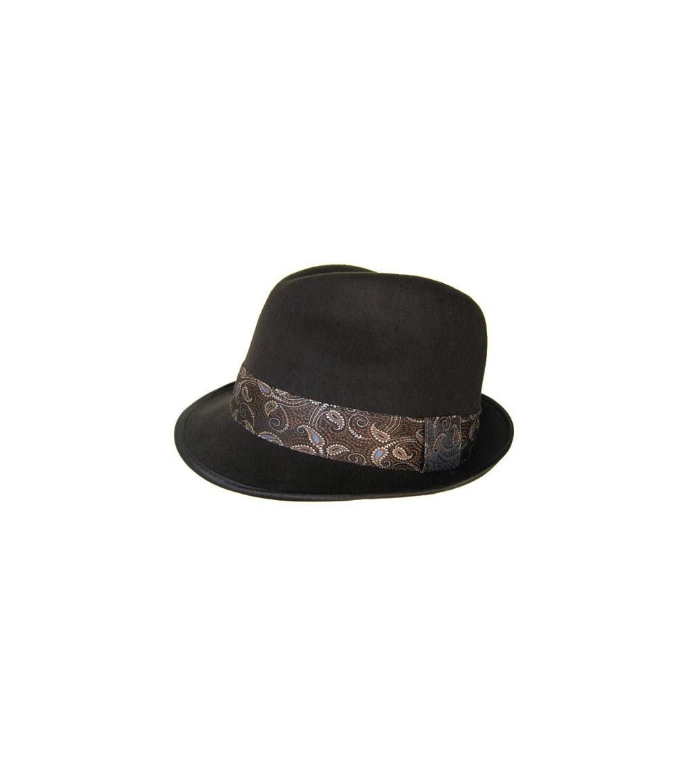 Fedoras 100% Wool Crease Top Stingy Brim Felt Fedora with Paisley Necktie Hat Band - Brown - CL112PZI6LZ $76.20