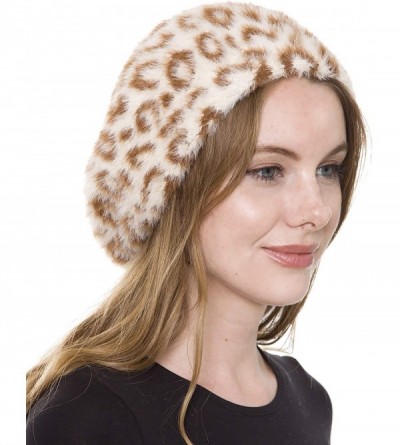 Berets Women's French Style Beret Hat Casual Leopard Zebra Print Fuzzy Faux Fur Cozy Warm Beret Beanie - Coffee/Beige - C818Y...