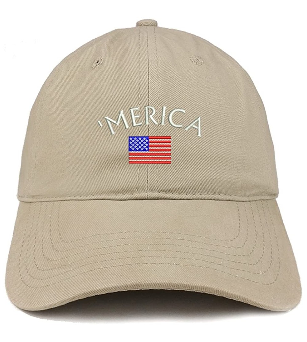 Baseball Caps Merica Small American Flag Embroidered Dad Hat Cotton Baseball Cap - Khaki - CN185HNNRLO $38.94