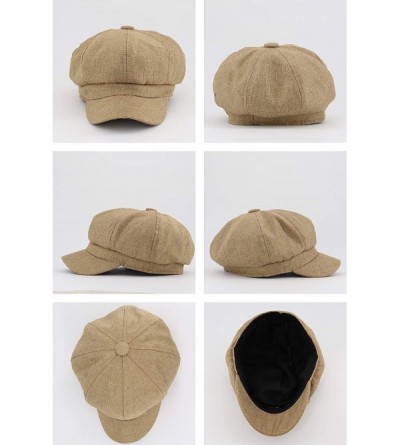 Newsboy Caps Women Linen Newsboy Cap Cabbie Hat 8 Panels - 6 7/8 Fitted - Khaki - C218Q3XOQQG $14.73