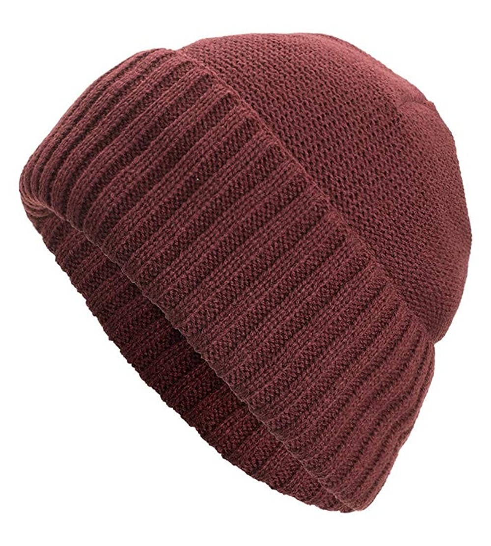 Skullies & Beanies Unisex Men Women Winter Knit Warm Hat Ski Baggy Slouchy Beanie Skull Cap - Wine - CF18HT9UIWR $12.05