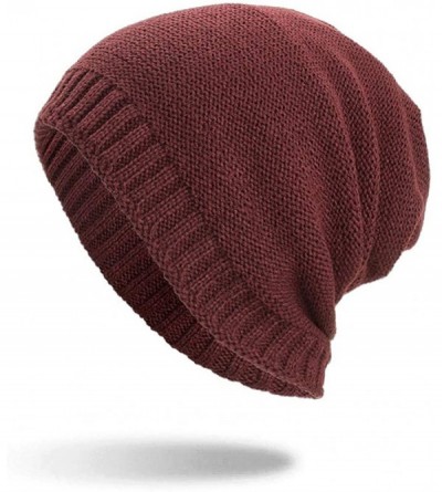 Skullies & Beanies Unisex Men Women Winter Knit Warm Hat Ski Baggy Slouchy Beanie Skull Cap - Wine - CF18HT9UIWR $12.05