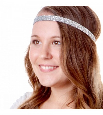 Headbands 5pk Women's Adjustable NO SLIP Skinny Bling Glitter Headband Multi Gift Pack (Gold/Black/Silver/Brown/White) - CZ12...