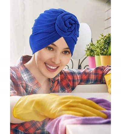 Skullies & Beanies Knotted Cotton Turban Hat Chemo Cap Headbands Muslim Turban for Women Hair Accessories - Black+rose - CX18...