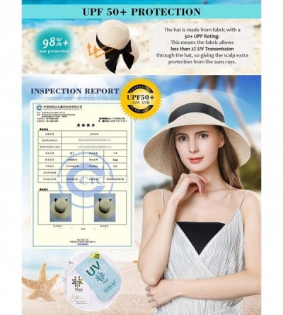 Fedoras Packable Womens Straw Cloche Derby Fedora Summer Wide Brim Sun Hat Floppy Beach 55-60cm - Beige_89015 - CZ18DCQUYES $...