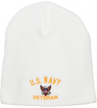 Skullies & Beanies US Navy Veteran Military Embroidered Short Beanie - White - C01862SL7ZU $25.02
