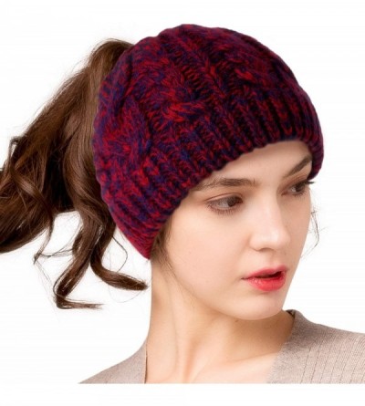 Skullies & Beanies Beanie for Women Ponytail Hat Fleece Lining Warm Messy Bun Beanie Winter Hats for Women - Red - C818Y2S7O0...