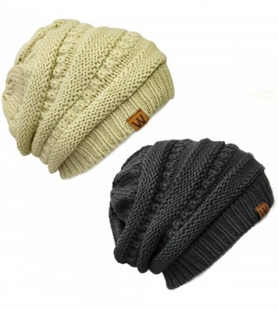 Skullies & Beanies Slouchy Winter Beanie Cap Hat Set of 2 - Charcoal Grey and Beige - CL12KO79GQT $12.04