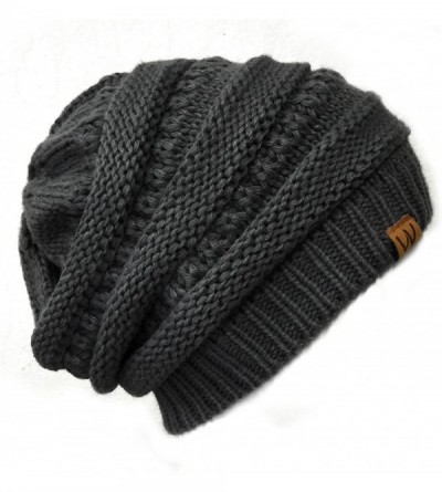 Skullies & Beanies Slouchy Winter Beanie Cap Hat Set of 2 - Charcoal Grey and Beige - CL12KO79GQT $12.04