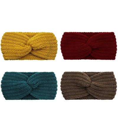 Cold Weather Headbands Crochet Turban Headband for Women Warm Bulky Crocheted Headwrap - 4 Pack Cross B - Firebrick-Yellow-Gr...