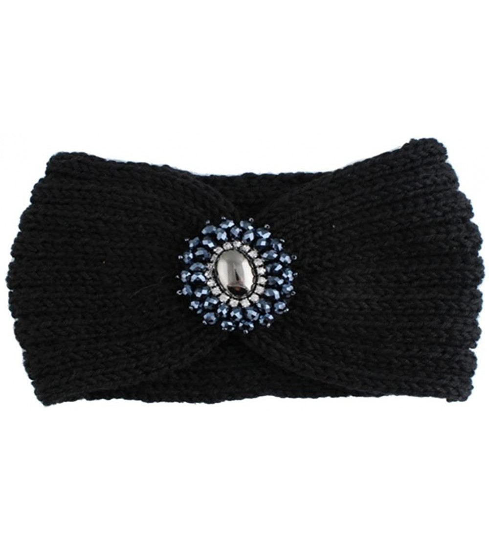 Cold Weather Headbands Retro Bohemian Beads Cable Knitted Winter Turban Ear Warmer Headband - Black - C7189N4UXQ2 $10.03