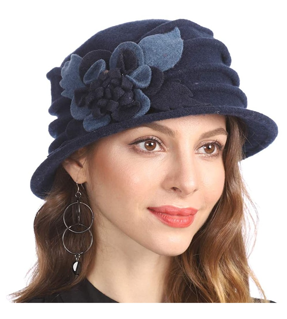 Berets Women's Winter Warm 100% Wool Beret Beanie Cloche Bucket Hat - Navy - C318YCGESW2 $12.36