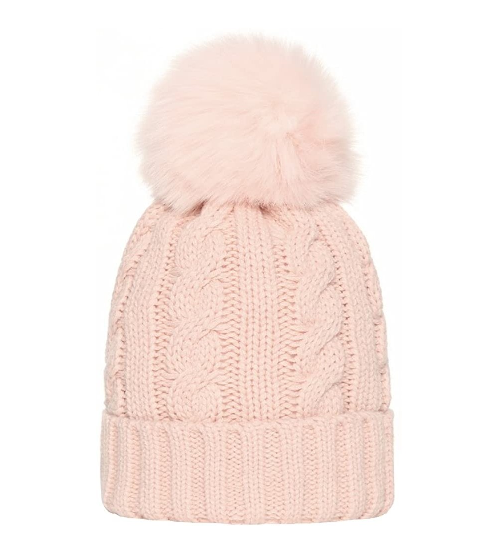 Skullies & Beanies Women Cable Knit Beanie Hat Winter Warm Pom Pom Cap Hats - Pink - C61860LG23T $16.07