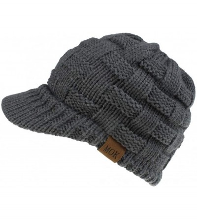 Skullies & Beanies Womens Knit Visor Beanie Newsboy Cap Winter Warm Hat Cold Snow Weather - Dark Gray - CT18YC7OW47 $18.64