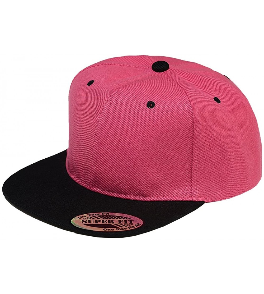 Baseball Caps Blank Adjustable Flat Bill Plain Snapback Hats Caps - Hot Pink/Black - CD12651ORP3 $9.90