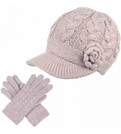 Newsboy Caps Women's Winter Fleece Lined Elegant Flower Cable Knit Newsboy Cabbie Hat - CI198D0DLMK $56.43