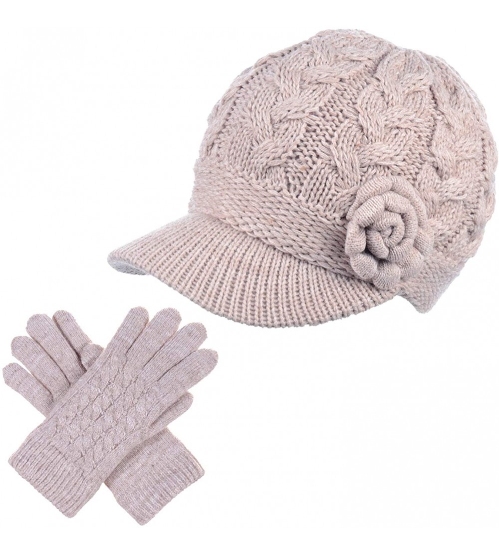 Newsboy Caps Women's Winter Fleece Lined Elegant Flower Cable Knit Newsboy Cabbie Hat - CI198D0DLMK $30.04
