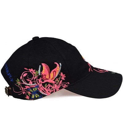 Baseball Caps Embroidery Flower Floral Butterfly Snapback Baseball Brim Cap FFH196BLK - Black - CY11NTRNVOF $14.96