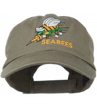 Baseball Caps Navy Seabees Symbol Embroidered Low Profile Washed Cap - Olive - CM11NY3814J $44.85
