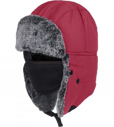 Bomber Hats Winter Warm Trapper Hat with Windproof Mask Winter Ear Flap Hat for Men Women - Red - CQ18M5QCHM8 $30.25