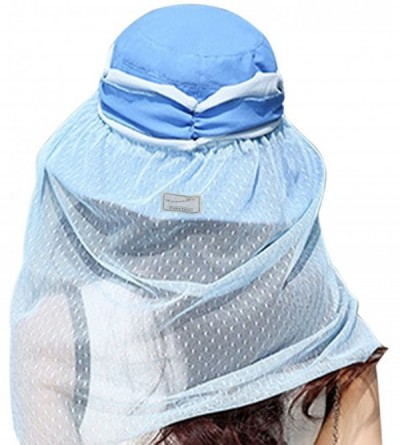 Bucket Hats Womens Summer Veil Wide Brim Hats Chiffon Foldable Bucket Hat UPF 50+ - Sky Blue - C212I2P9WGJ $20.65