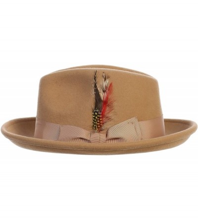 Fedoras Men's Premium 100% Wool Fedora Hat - Tan - CC194HD9LH6 $76.91