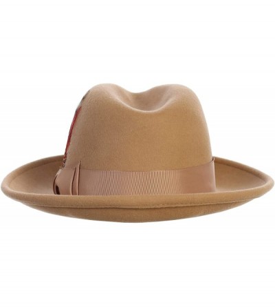 Fedoras Men's Premium 100% Wool Fedora Hat - Tan - CC194HD9LH6 $49.94