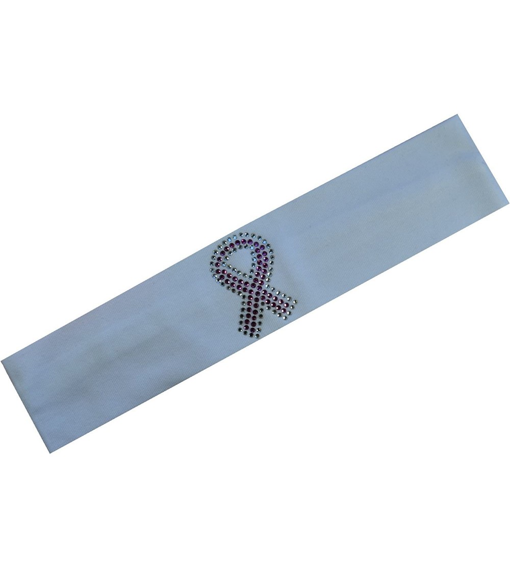 Headbands Rhinestone Breast Cancer Awareness Ribbon Stretch Headband - White - CP11NW8OCFD $12.06