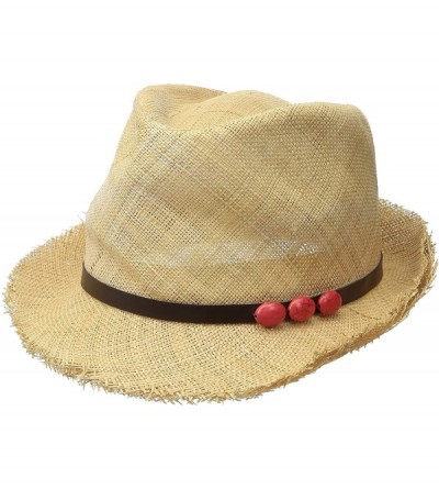 Fedoras Women's 2-Inch Brim Fine Woven Raffia Fedora Hat - Natural/Coral - C1126AOPW7B $68.40