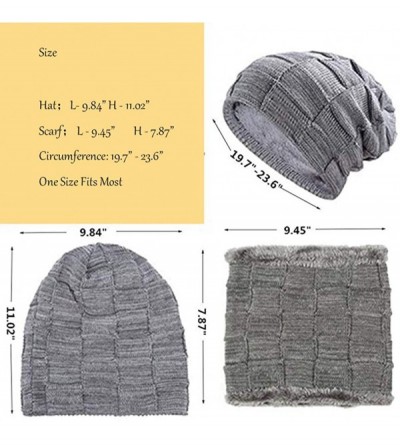 Skullies & Beanies 2-Pieces Winter Beanie Hat Scarf Set Warm Knit Hat Thick Fleece Lined Skull Cap for Men Women - Grey-plaid...