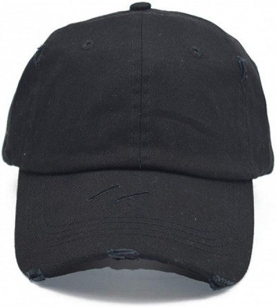 Baseball Caps Women Washed Cotton High Ponytail Baseball Cap - C15-distressed Dark Black - CY196YUCK5Q $10.01