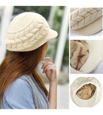 Skullies & Beanies Women Winter Knit Hats with Visor - Warm Berets Caps Knitted Wool Baggy Snow Ski Beanie Hat - Beige - CT19...