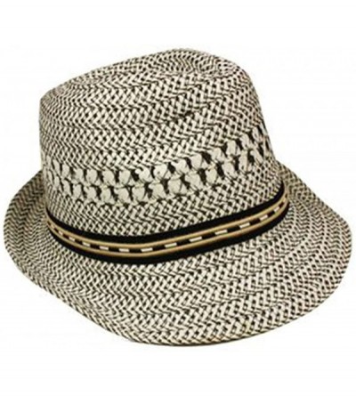 Fedoras Fedora Straw Hat for Mens Women Sun Beach Derby Panama Summer Hats w Brim Black to White - Off White W Black - C818GK...