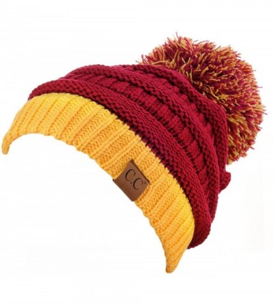 Skullies & Beanies Unisex College High School Team Color Two Tone Pom Pom Knit Beanie Hat - Cardinal/Gold - C412LZIQ8AR $28.51