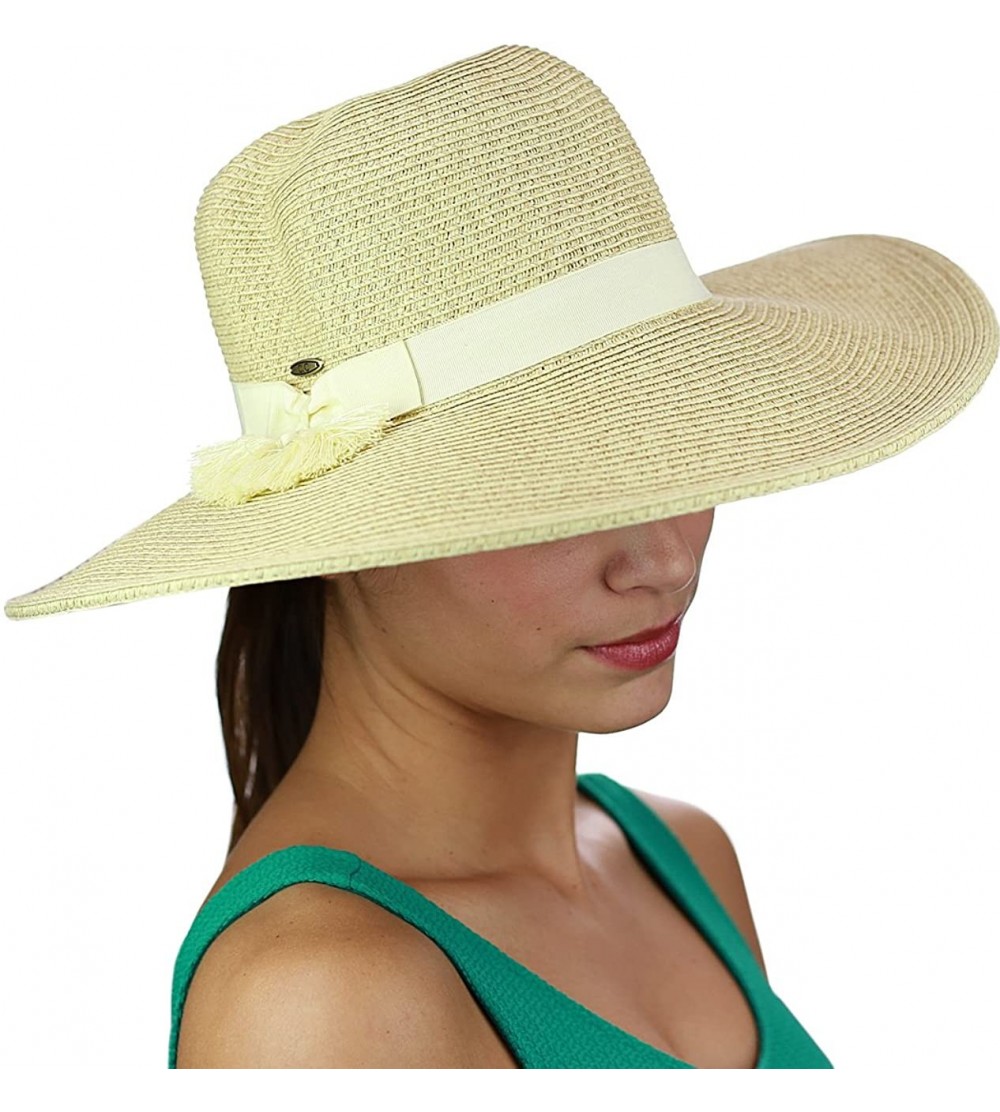 Sun Hats Women's Solid Color Band with Tassel Summer Beach Floppy Brim Sun Hat - Sand - CT17YTW4OLK $10.29