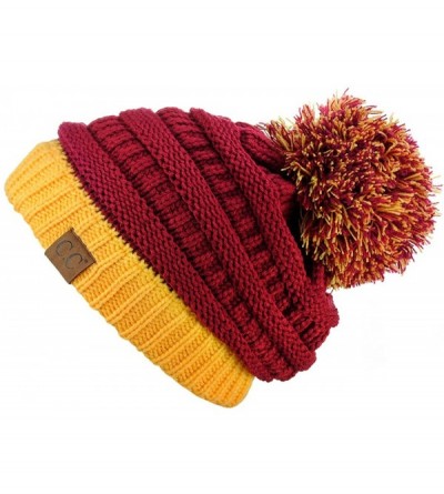 Skullies & Beanies Unisex College High School Team Color Two Tone Pom Pom Knit Beanie Hat - Cardinal/Gold - C412LZIQ8AR $28.51