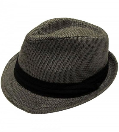 Fedoras Mens Womens Short Brim Structured Straw Fedora Hat Summer Sun Hat - Grey - CP18CO0AN94 $12.38