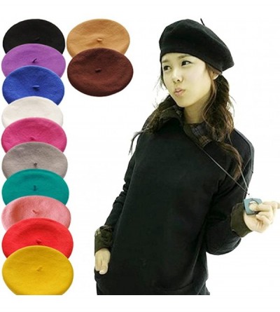 Berets Women's Girls Solid Color Hat French Wool Beret - Sapphire Blue - C611YNFAI83 $16.00