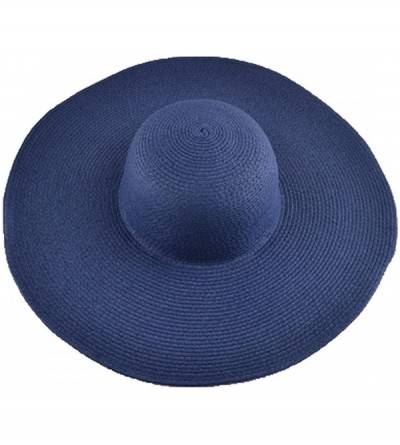 Sun Hats Womens Beach Hat Striped Straw Sun Hat Floppy Big Brim Hat - Navy - CP184QY0HMY $39.08